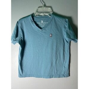 Psycho Bunny Kids Blue V Neck Cotton T Shirt Bunny Logo Size M 10 12